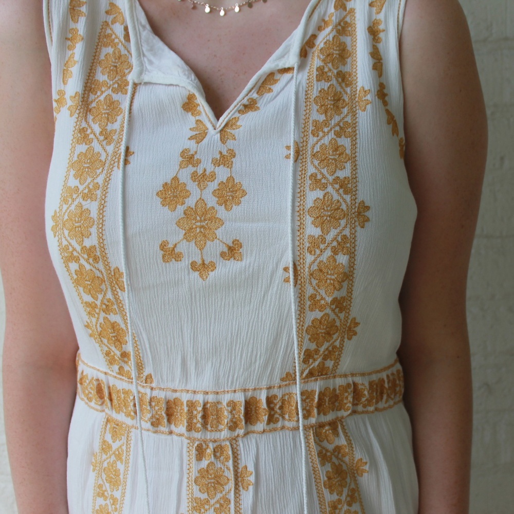 White Sundress with Yellow Embroidery - Picture 3 of 3